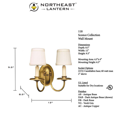 Wall Sconce 2 J-Arms with Eggshell Shade 118