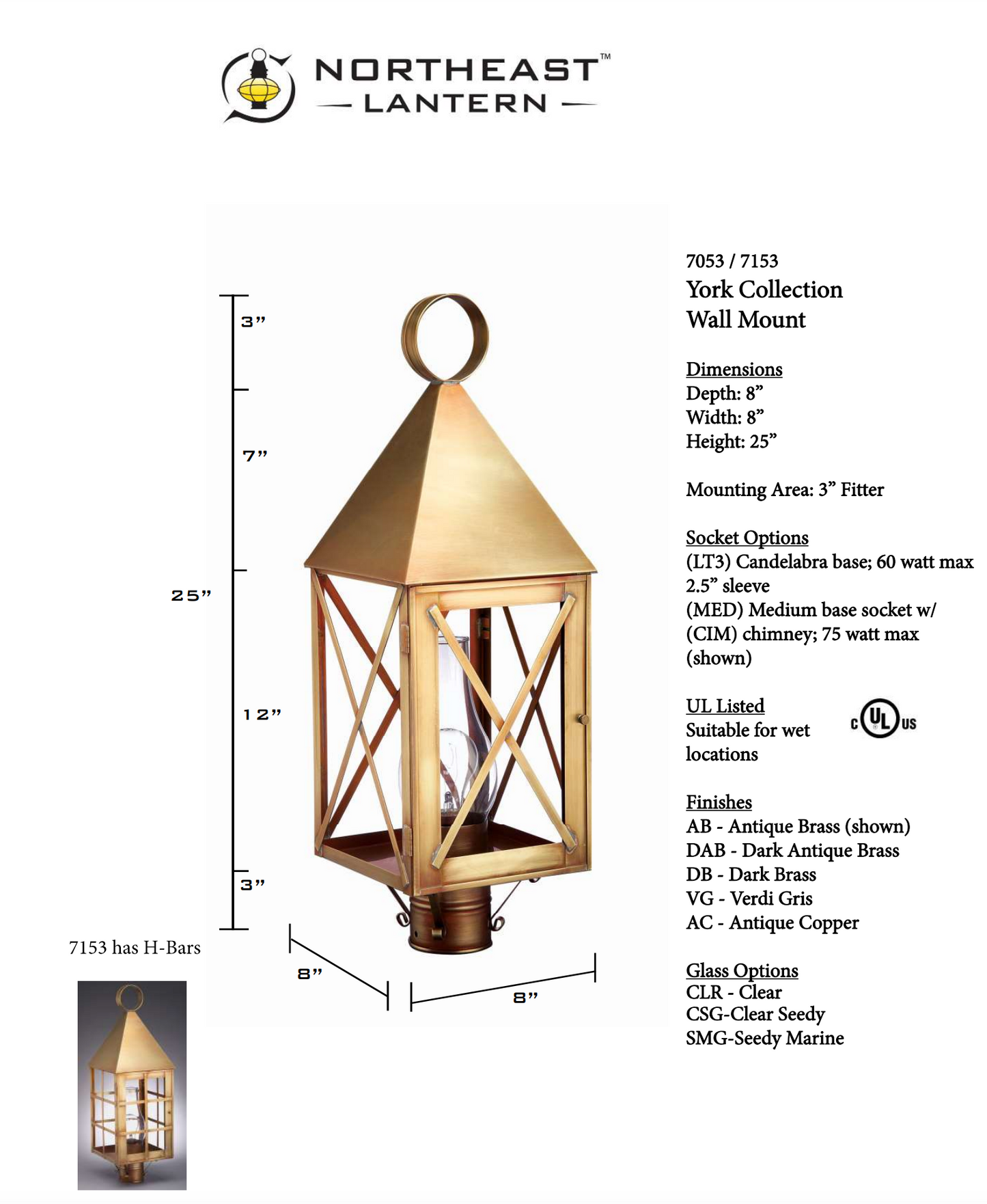 York Pyramid Top H Bars Outdoor Post Lantern 7153