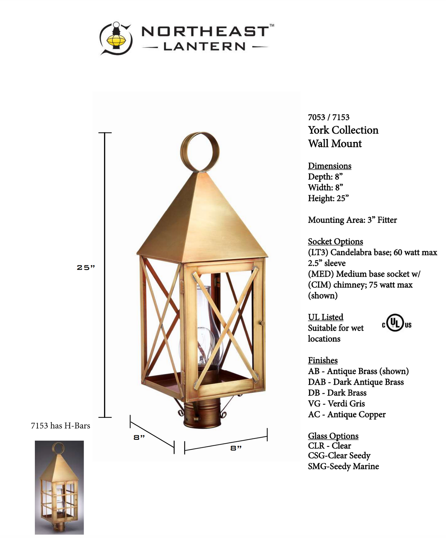 York Pyramid Top X Bars Outdoor Post Lantern 7053