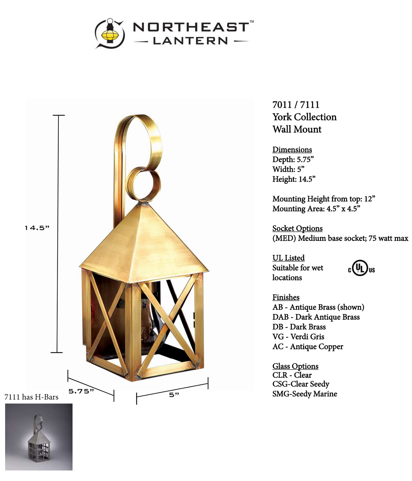 York Small Pyramid Top X Bars Outdoor Wall Lantern 7011