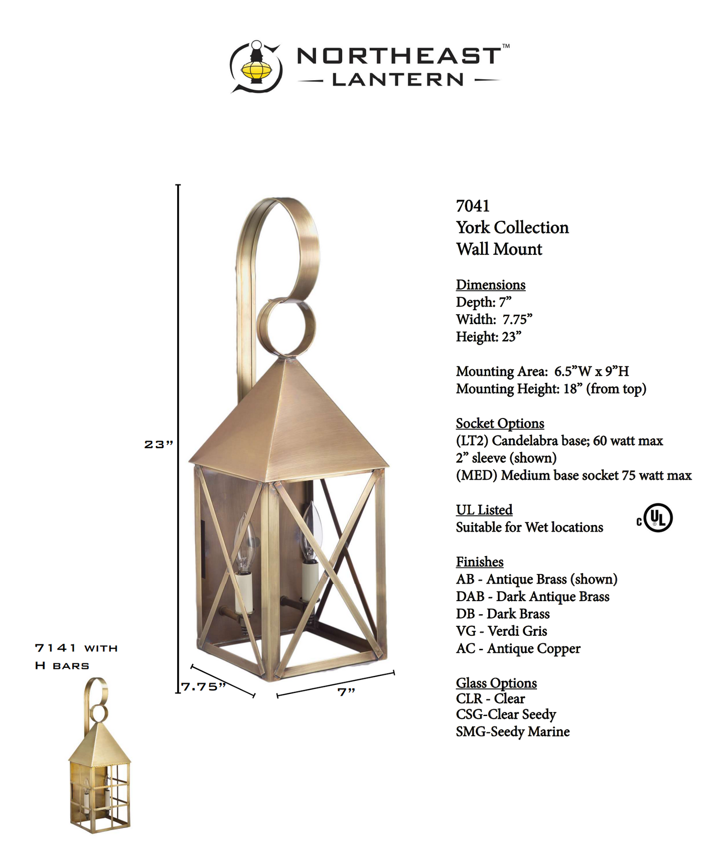 York Pyramid Top X Bars Outdoor Wall Lantern 7041