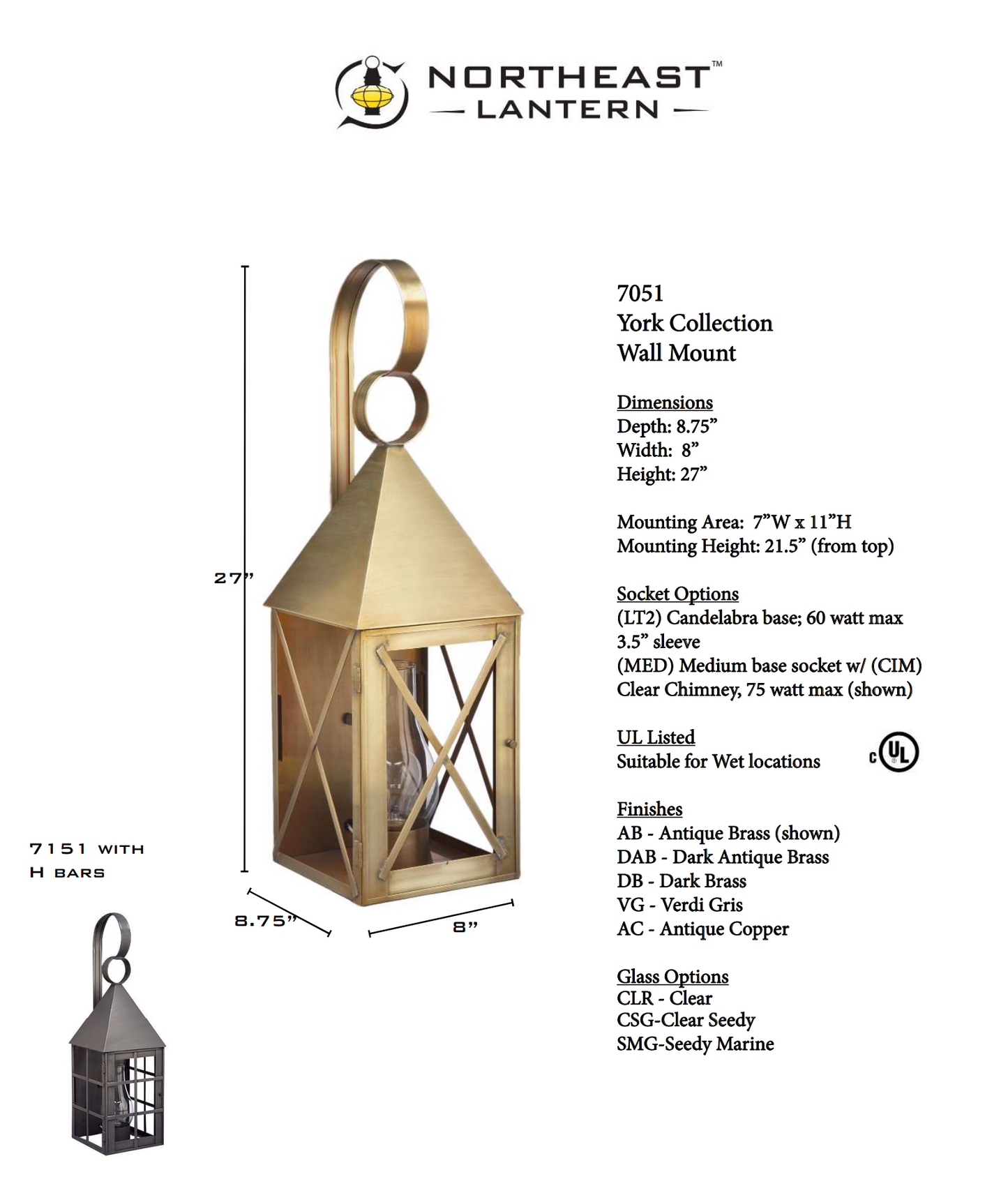 York Pyramid Top X Bars Outdoor Wall Lantern 7051