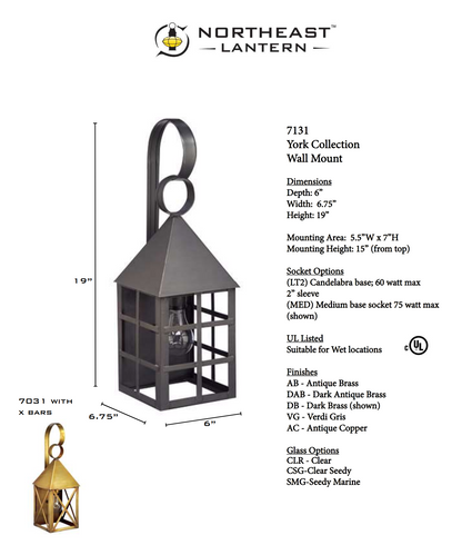 York Pyramind Top H Bars Outdoor Wall Lantern 7131