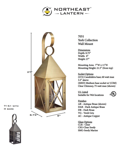 York Pyramind Top H Bars Outdoor Wall Lantern 7151