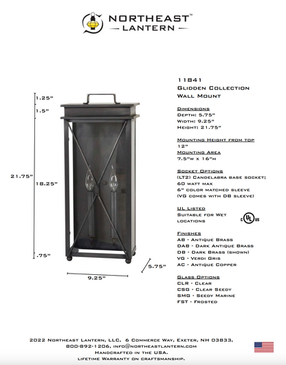 Glidden Medium Outdoor Wall Lantern 11841