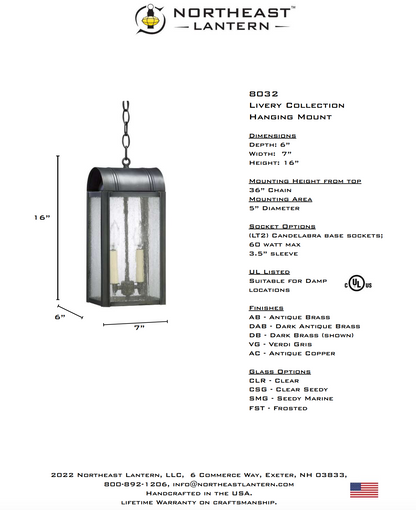 Livery Culvert Top Outdoor Hanging Lantern 8032