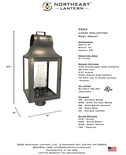 Livery Culvert Top Outdoor Post Lantern 9053