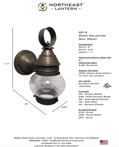 Onion Outdoor Wall Lantern with No Cage 2015