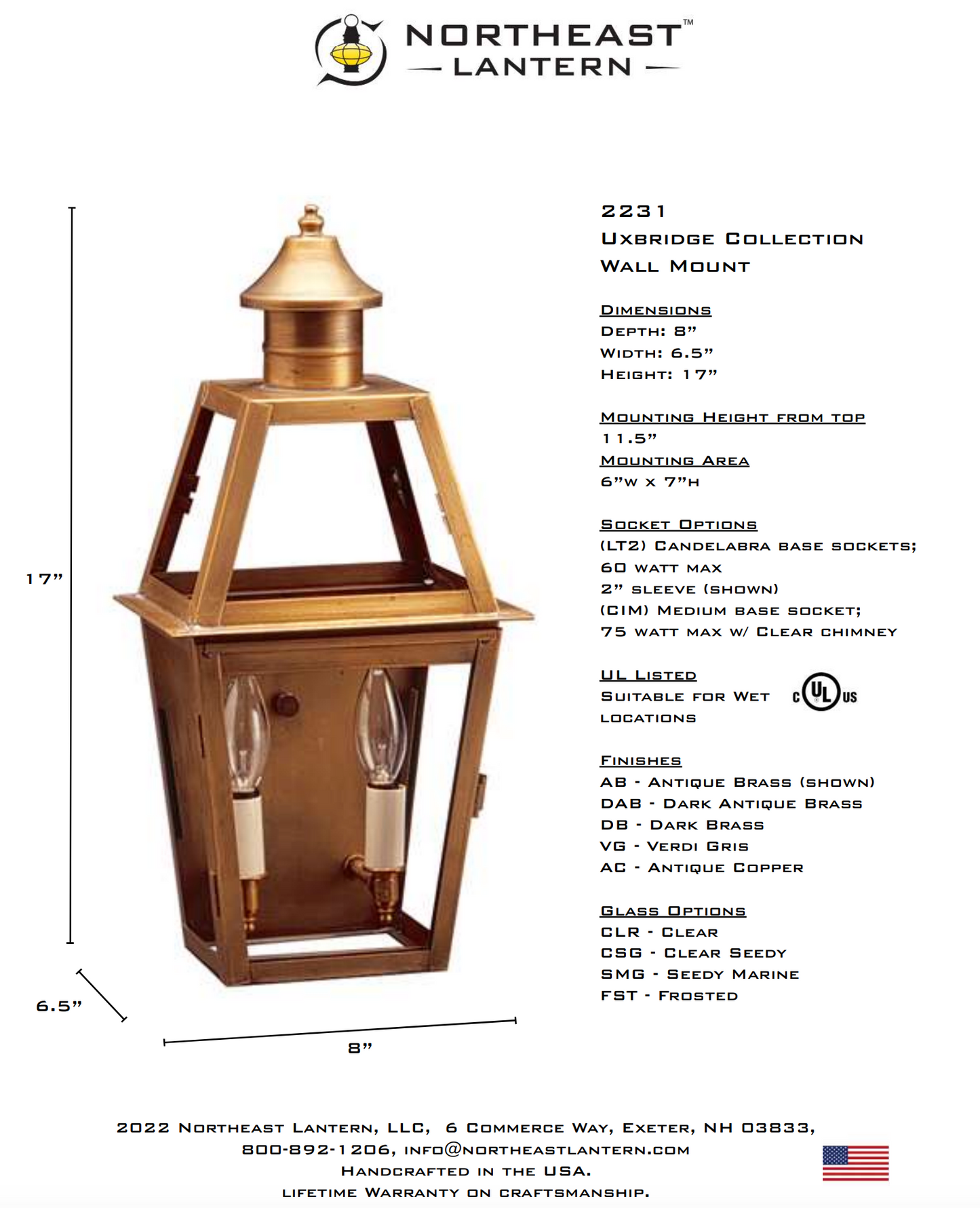 Uxbridge Small Bracket Outdoor Wall Lantern 2231