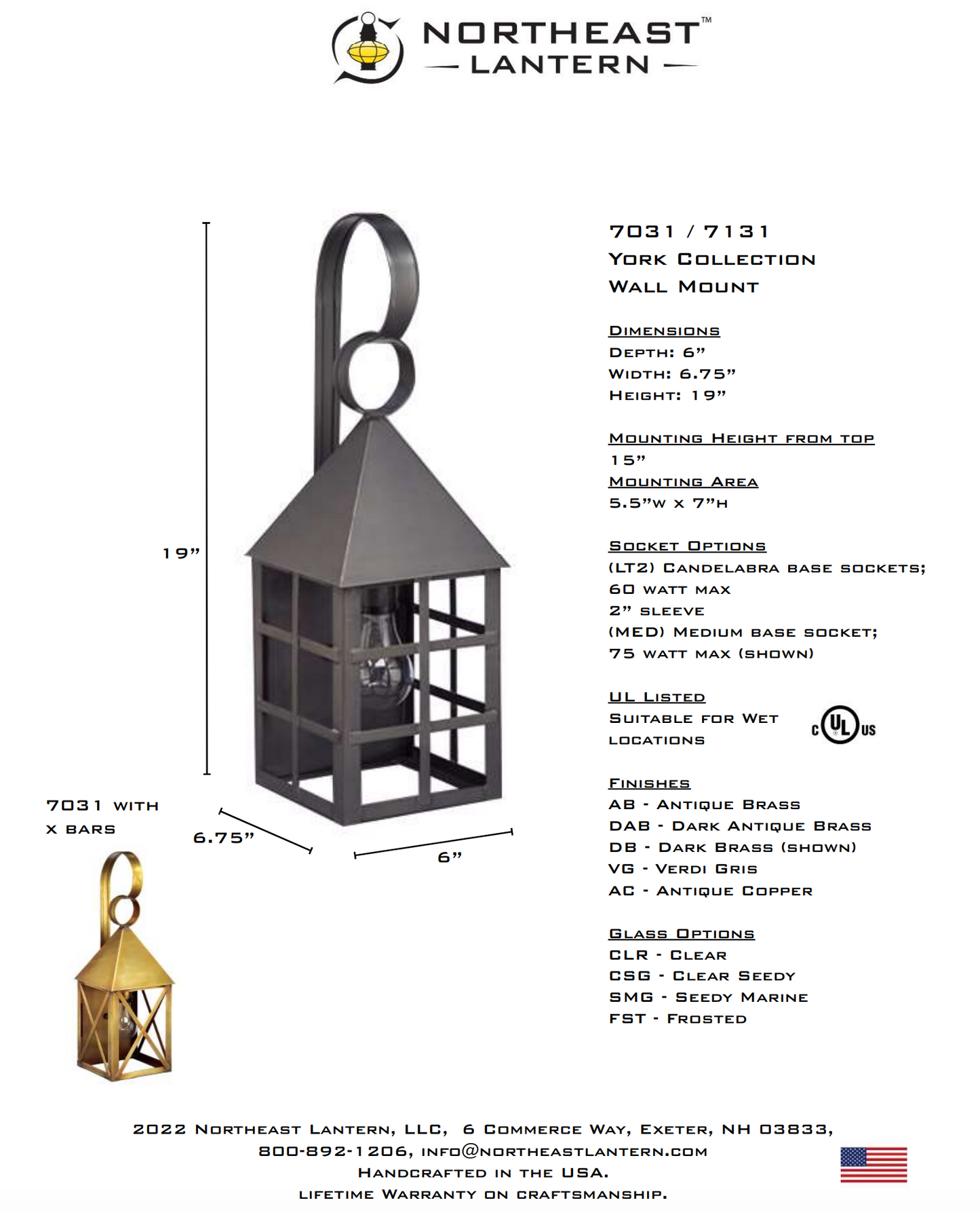 York Medium Pyramid Top X Bars Outdoor Wall Lantern 7031