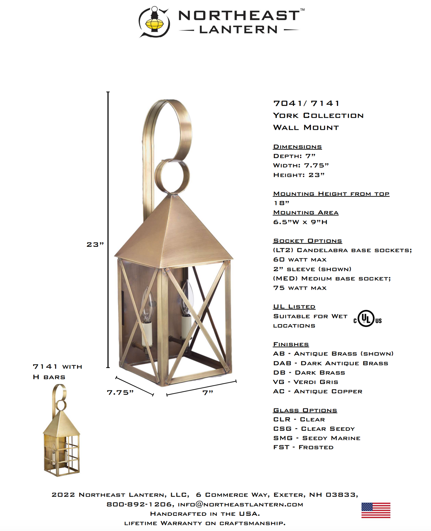 York Large Pyramind Top H Bars Outdoor Wall Lantern 7141