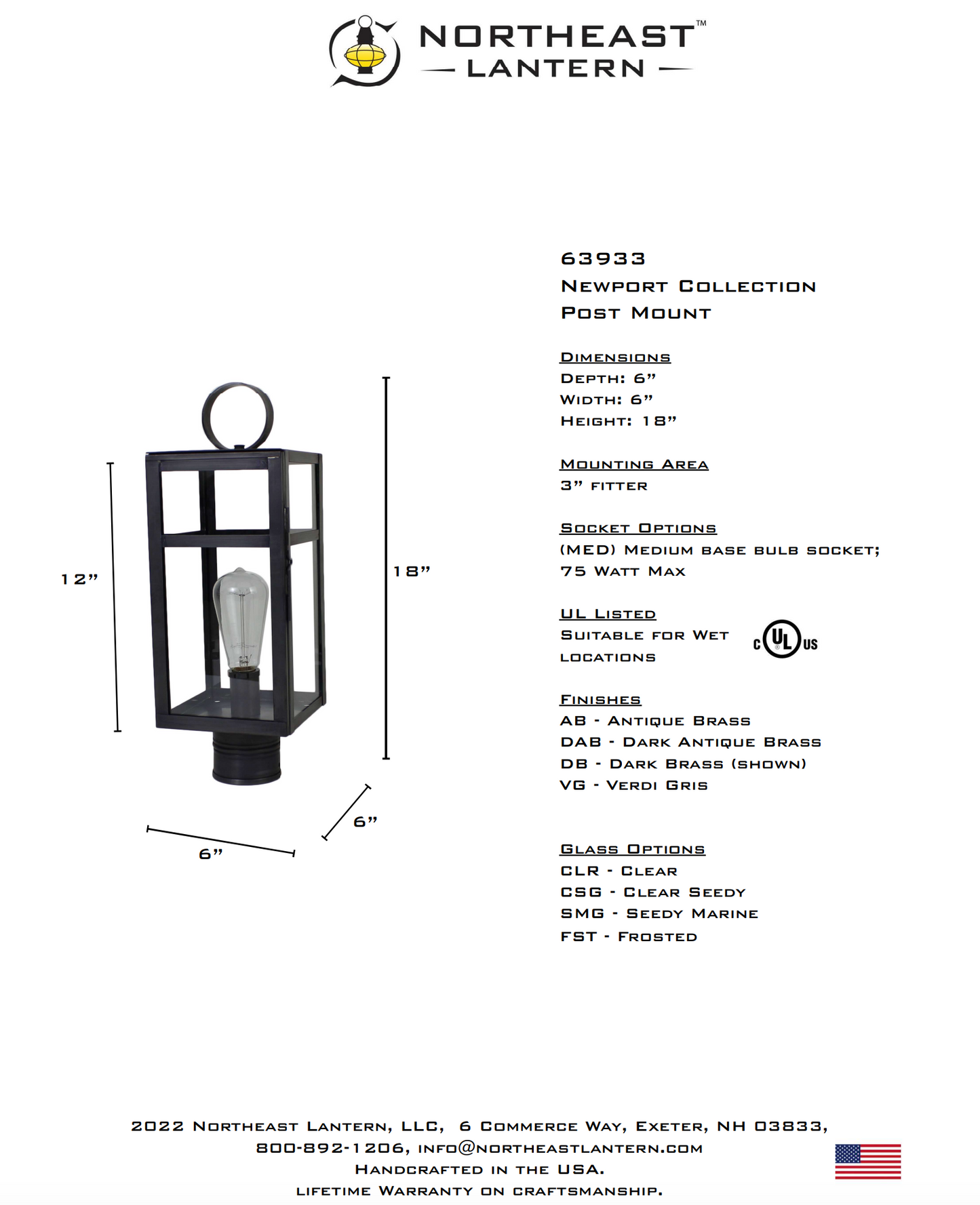 Newport Small Outdoor Post Lantern 63933