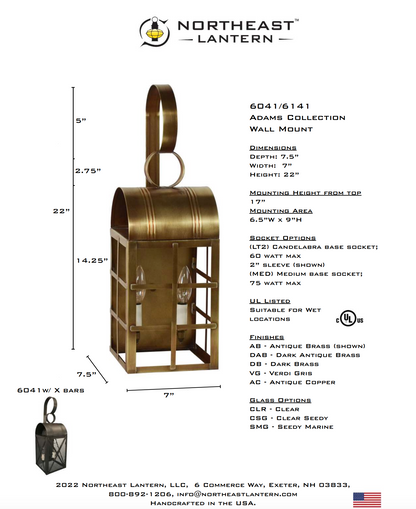 Adams Outdoor Wall Lantern with X-Bar 6041