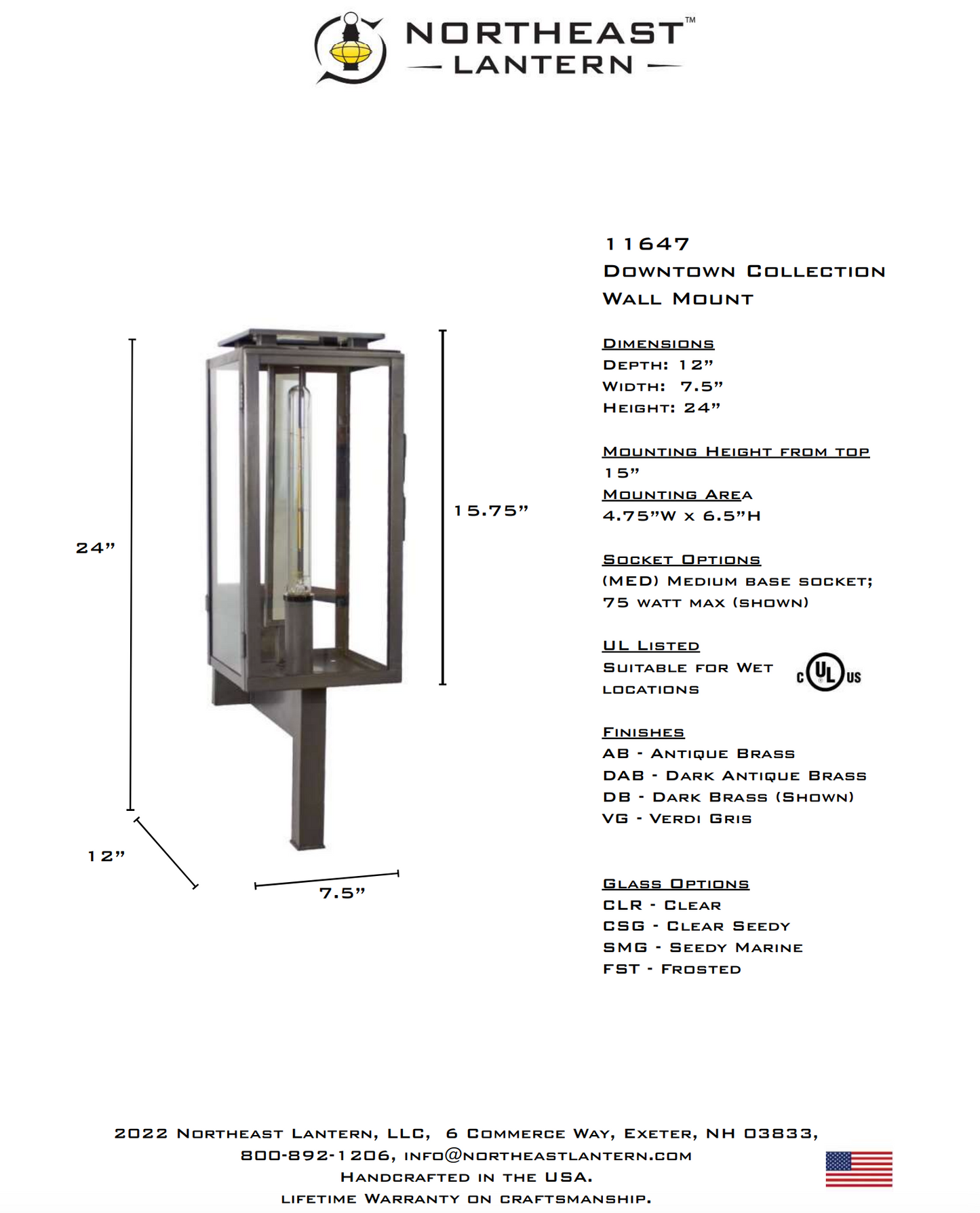 Downtown Large Outdoor Bracket Wall Lantern 11647
