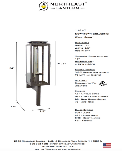Downtown Large Outdoor Bracket Wall Lantern 11647