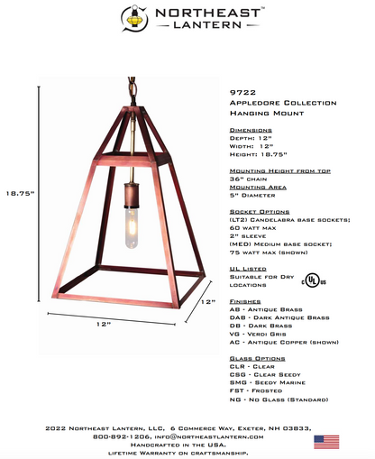 Appledore Indoor Hanging Lantern 9722
