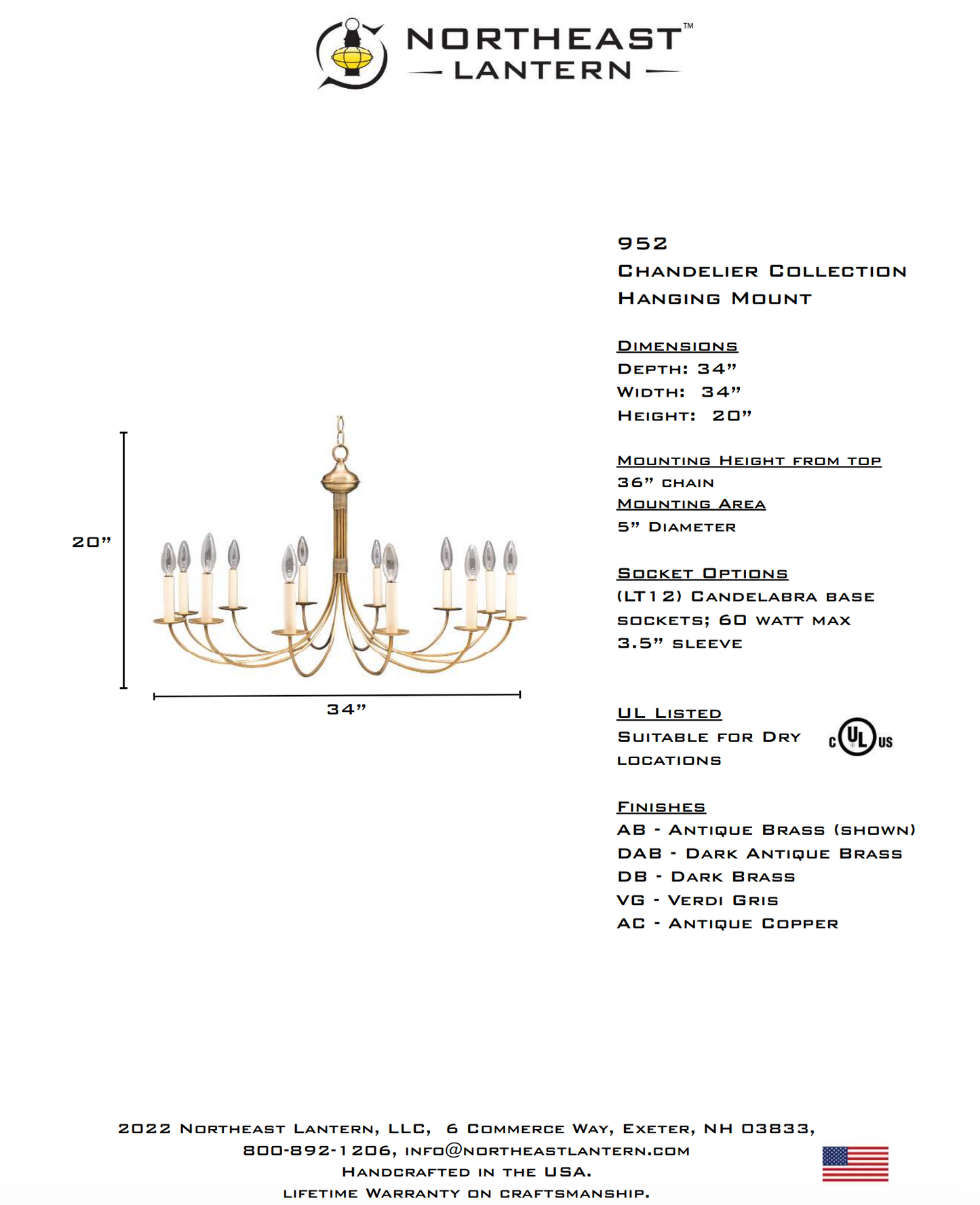 Chandelier Hanging Single tier 952