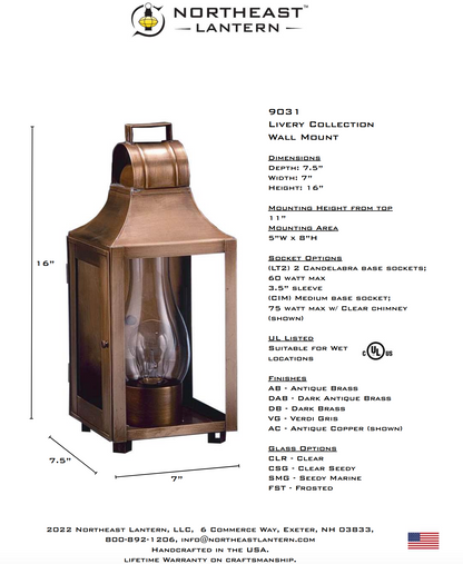 Livery Culvert Top Outdoor Wall Lantern 9031