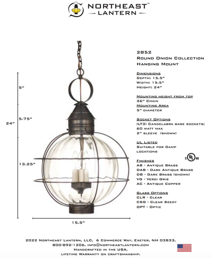 Round Onion Large Outdoor Hanging Lantern 2852